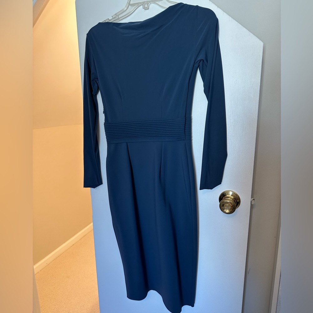 La Petite Robe - slate blue fitted dress with boatneck - size 40